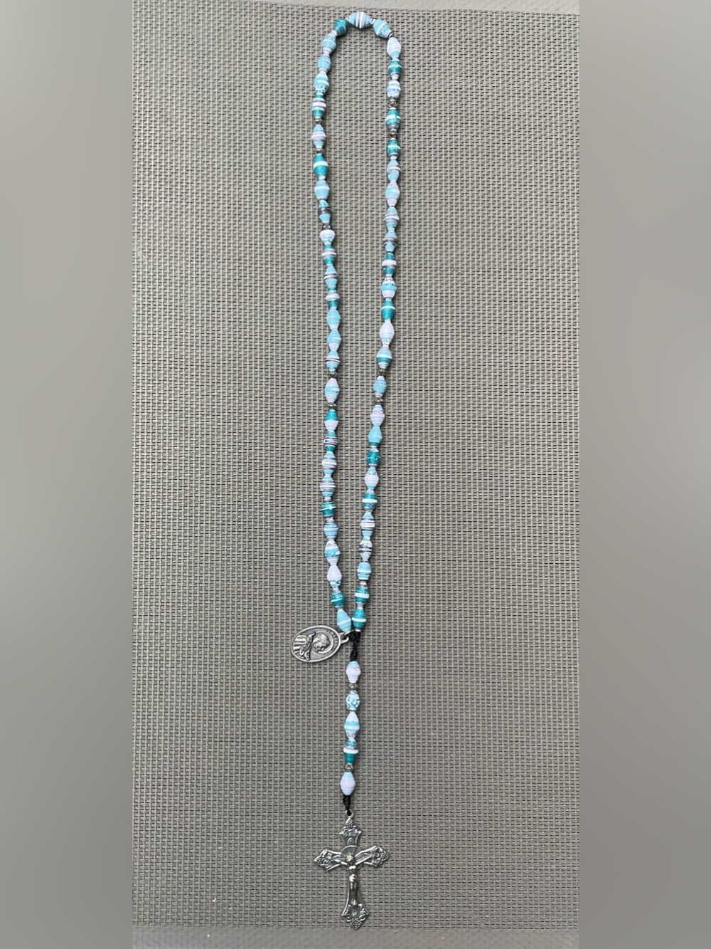 Beautiful Turquoise Blue Paper Bead Rosary Handmade in United States 16”